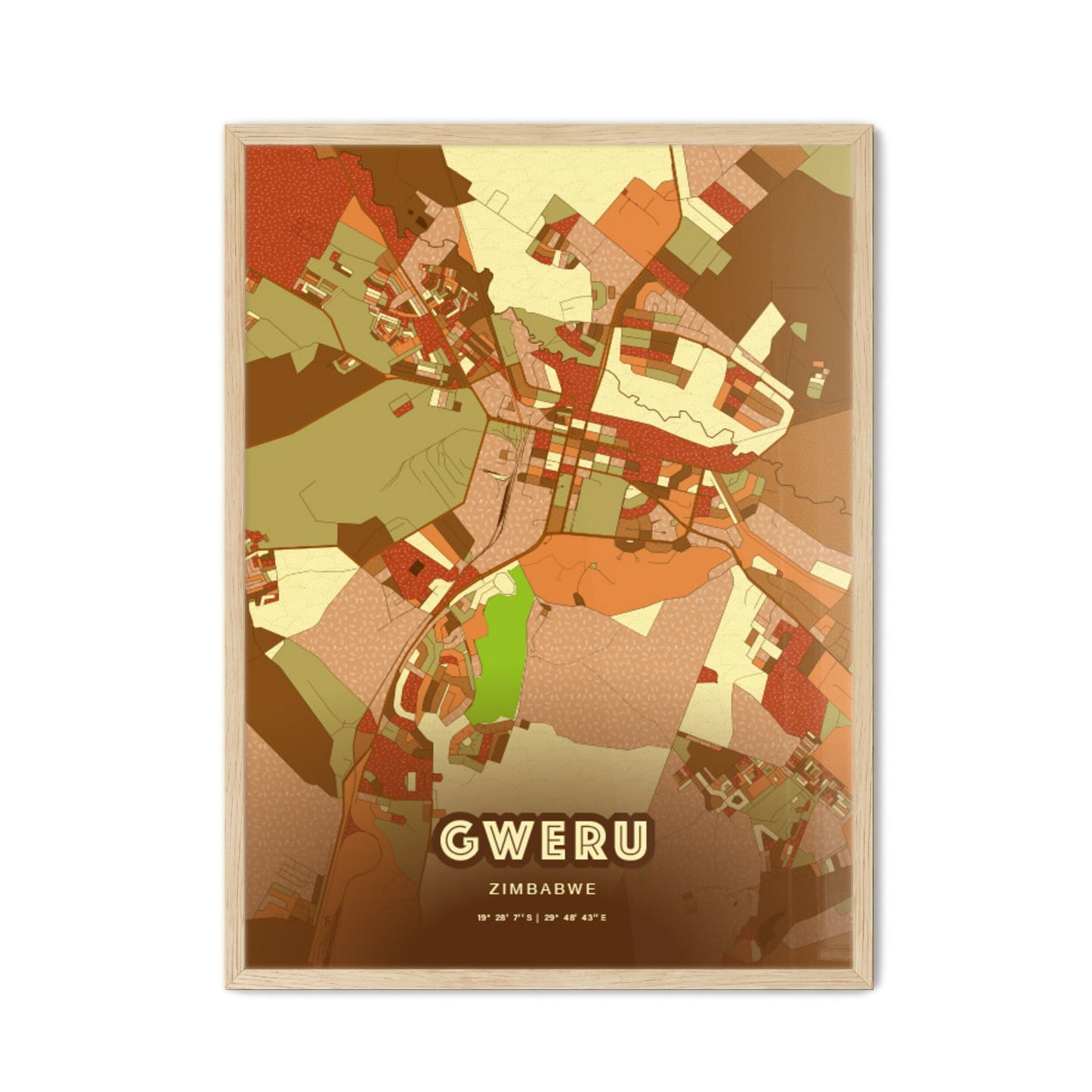 Colorful GWERU ZIMBABWE Fine Art Map Farmhouse