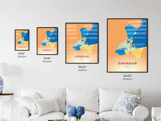 Colorful GBONGAN NIGERIA Fine Art Map