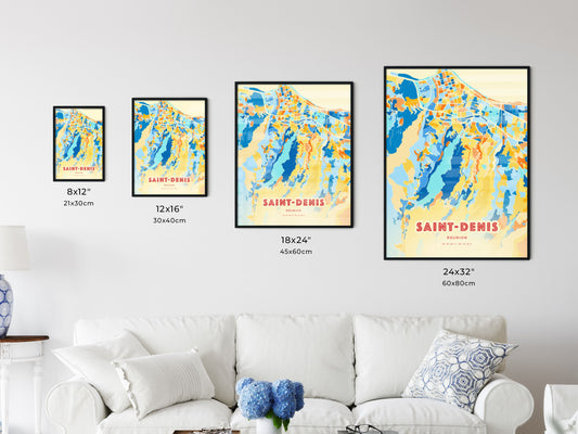 Colorful SAINT-DENIS REUNION Fine Art Map