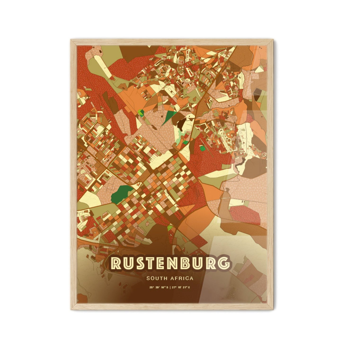 Colorful RUSTENBURG SOUTH AFRICA Fine Art Map Farmhouse
