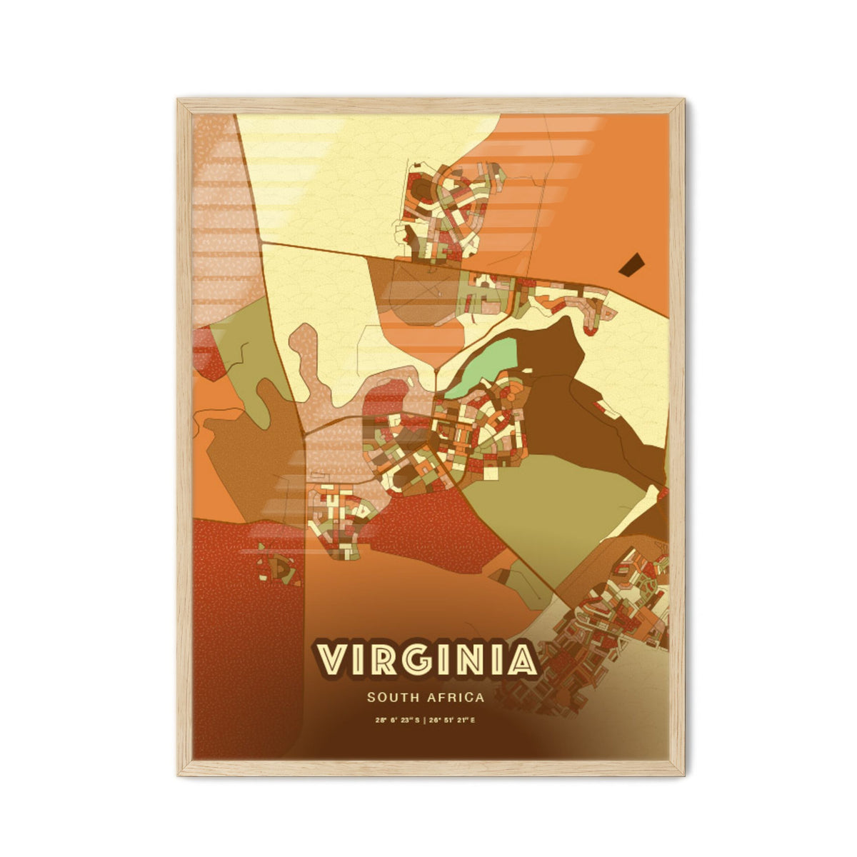 Colorful VIRGINIA SOUTH AFRICA Fine Art Map Farmhouse