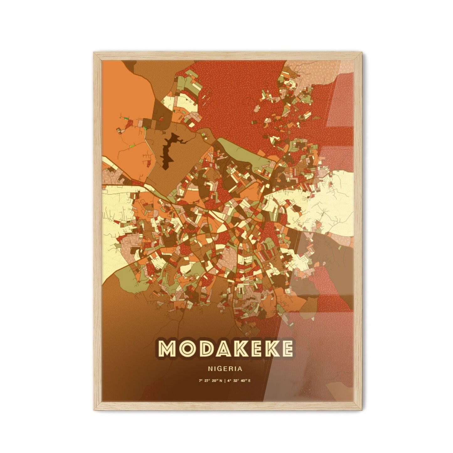 Colorful MODAKEKE NIGERIA Fine Art Map Farmhouse