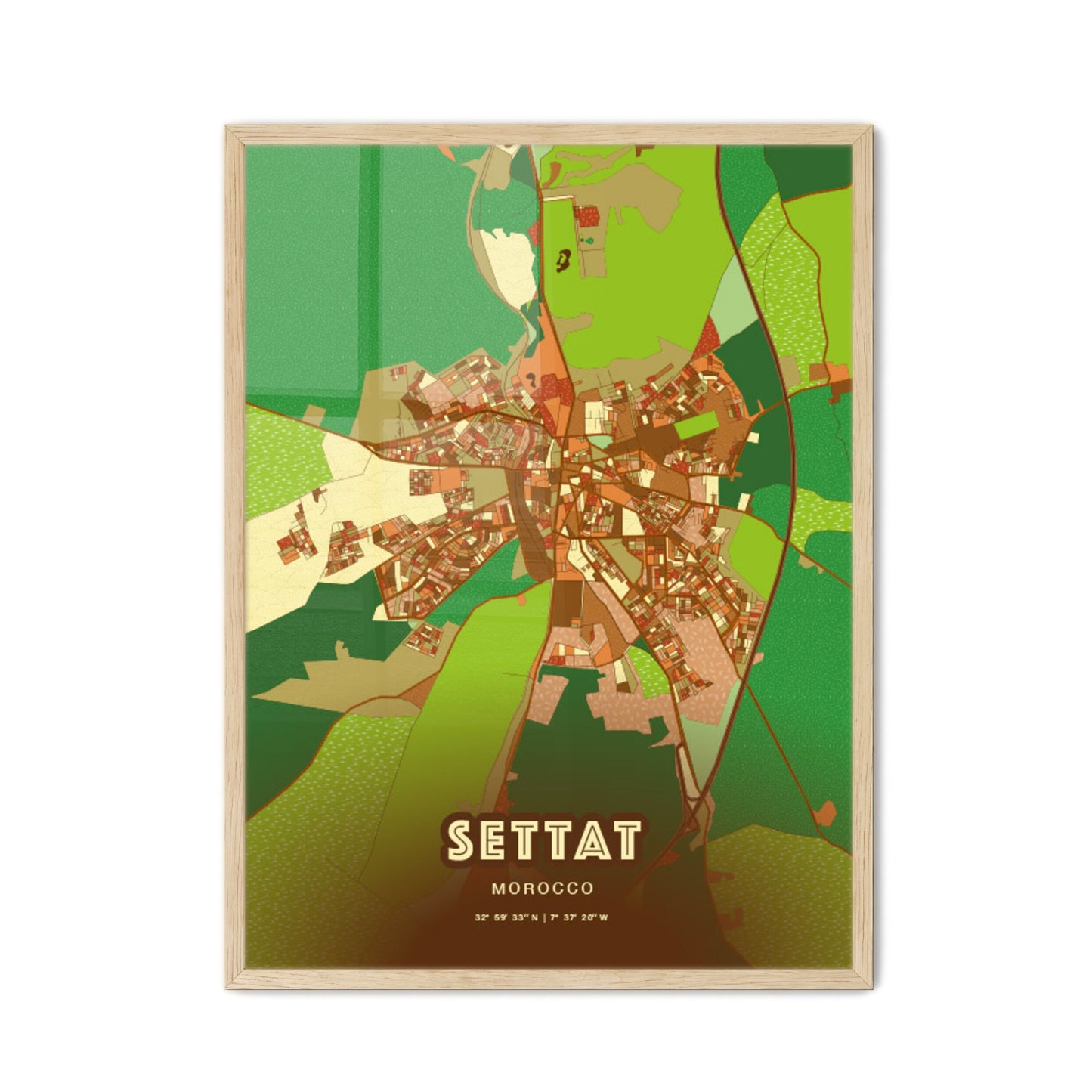 Colorful SETTAT MOROCCO Fine Art Map Farmhouse