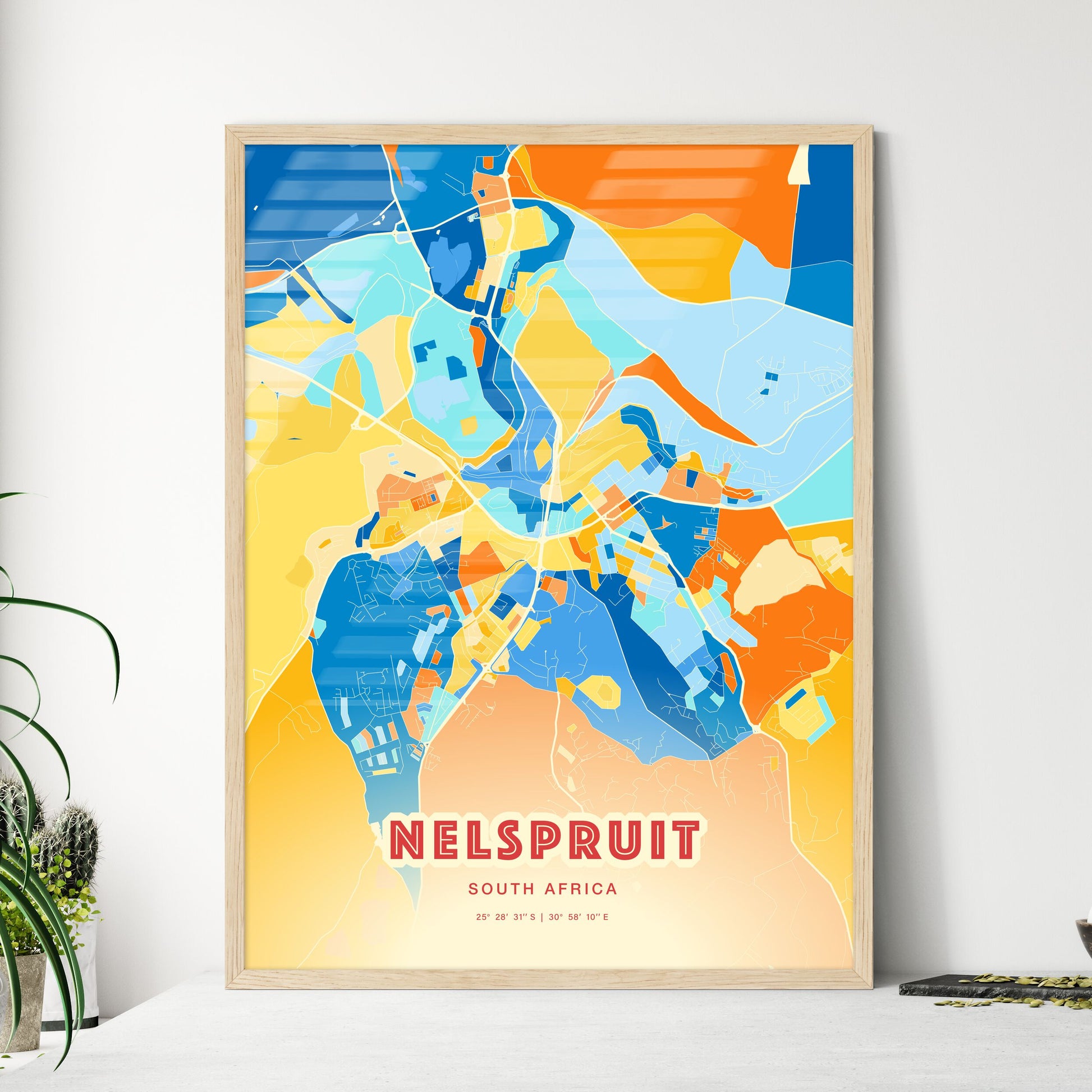 Colorful NELSPRUIT SOUTH AFRICA Fine Art Map Blue Orange