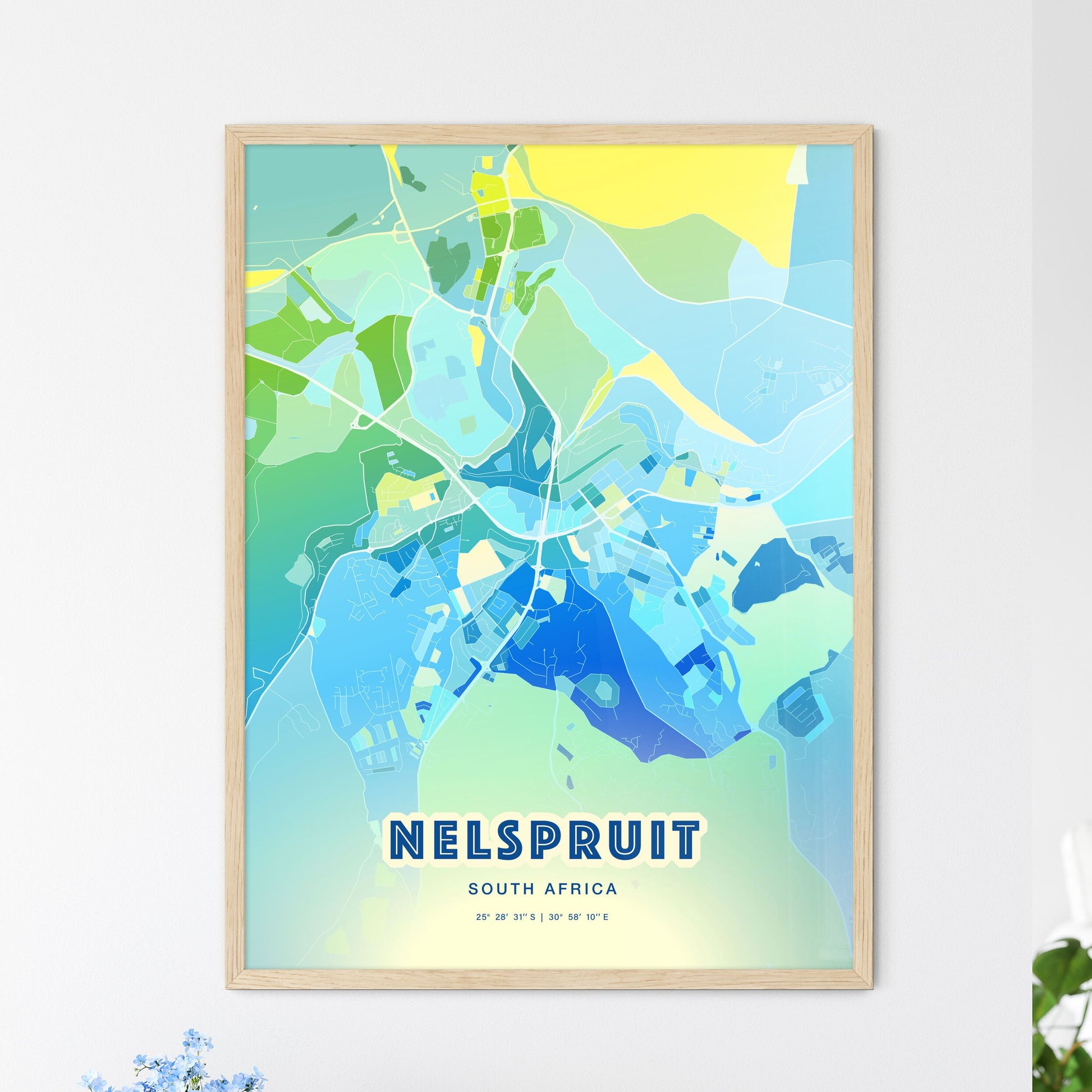Colorful NELSPRUIT SOUTH AFRICA Fine Art Map Cool Blue