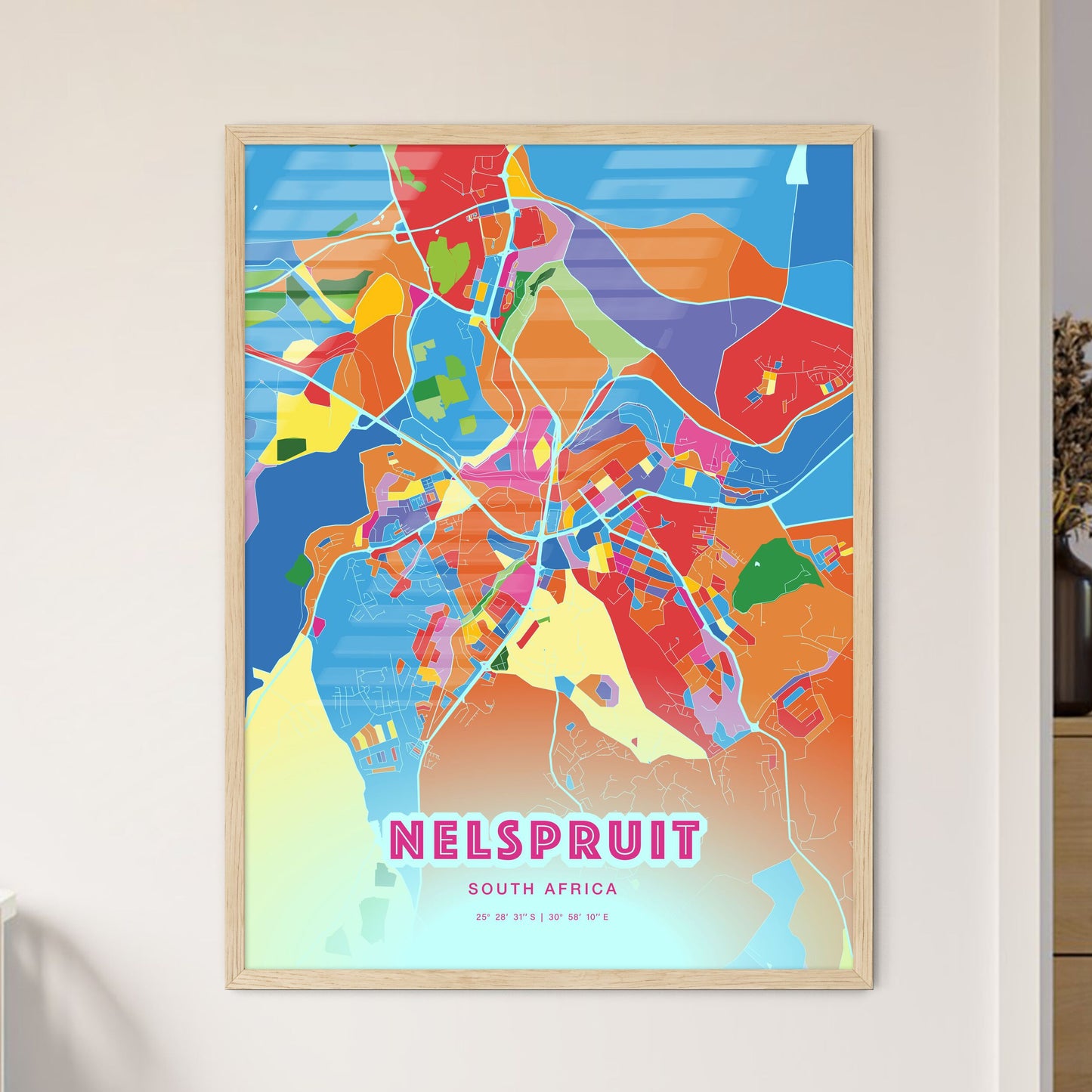 Colorful NELSPRUIT SOUTH AFRICA Fine Art Map Crazy Colors