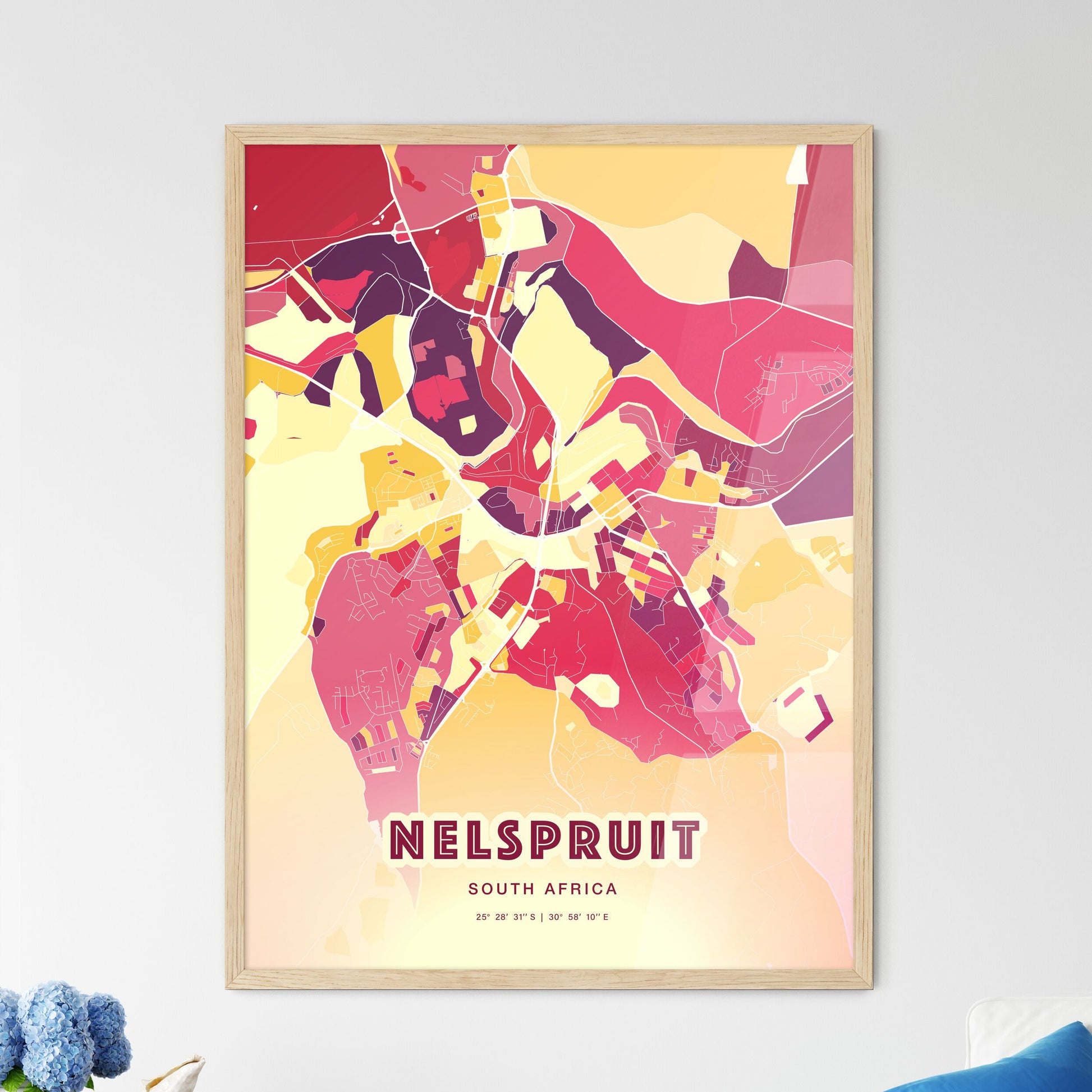 Colorful NELSPRUIT SOUTH AFRICA Fine Art Map Hot Red