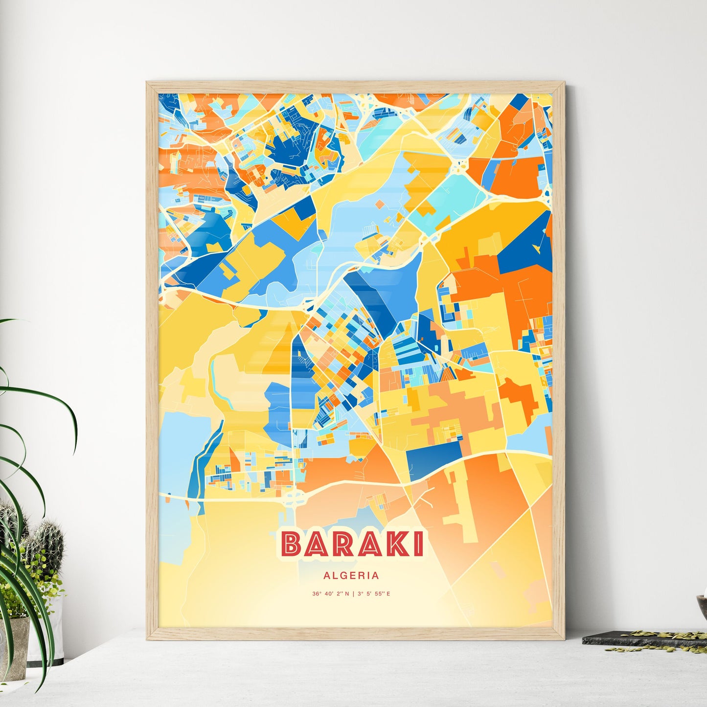 Colorful BARAKI ALGERIA Fine Art Map Blue Orange