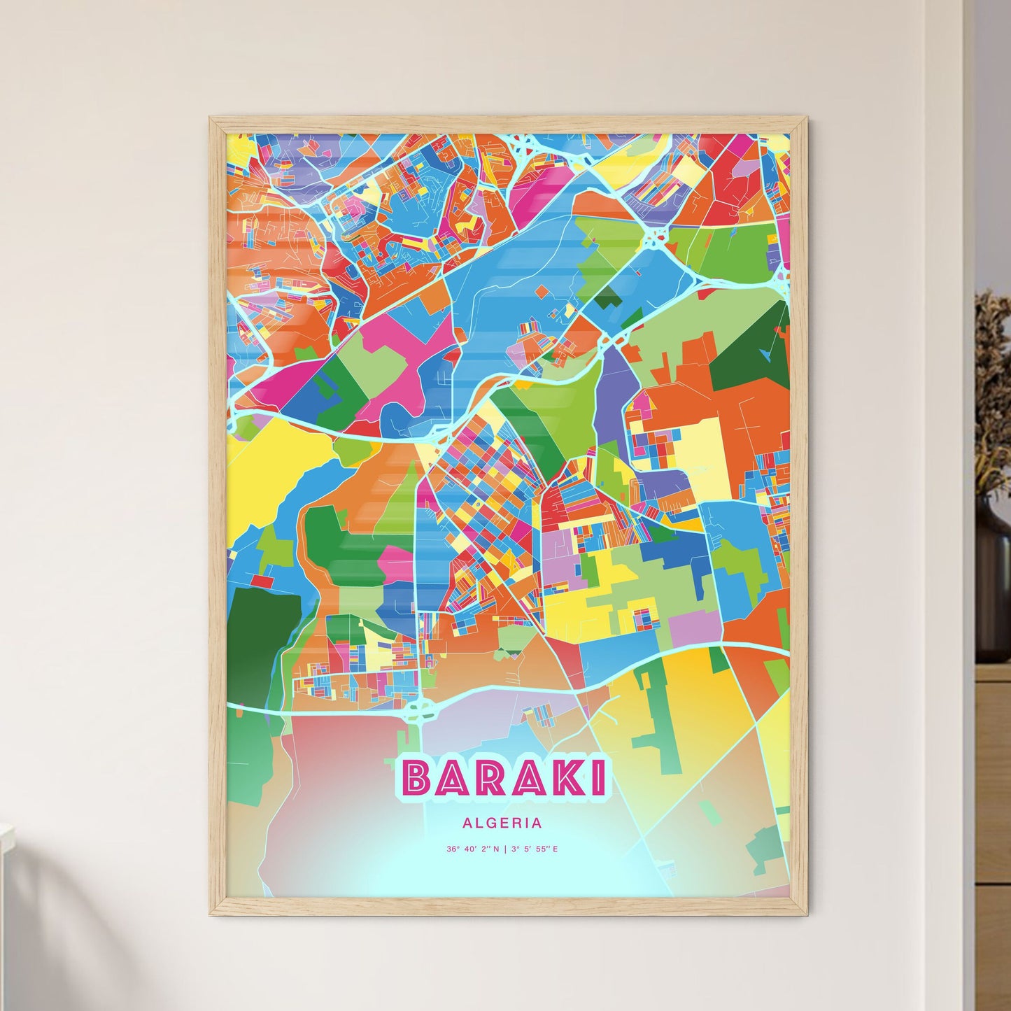 Colorful BARAKI ALGERIA Fine Art Map Crazy Colors