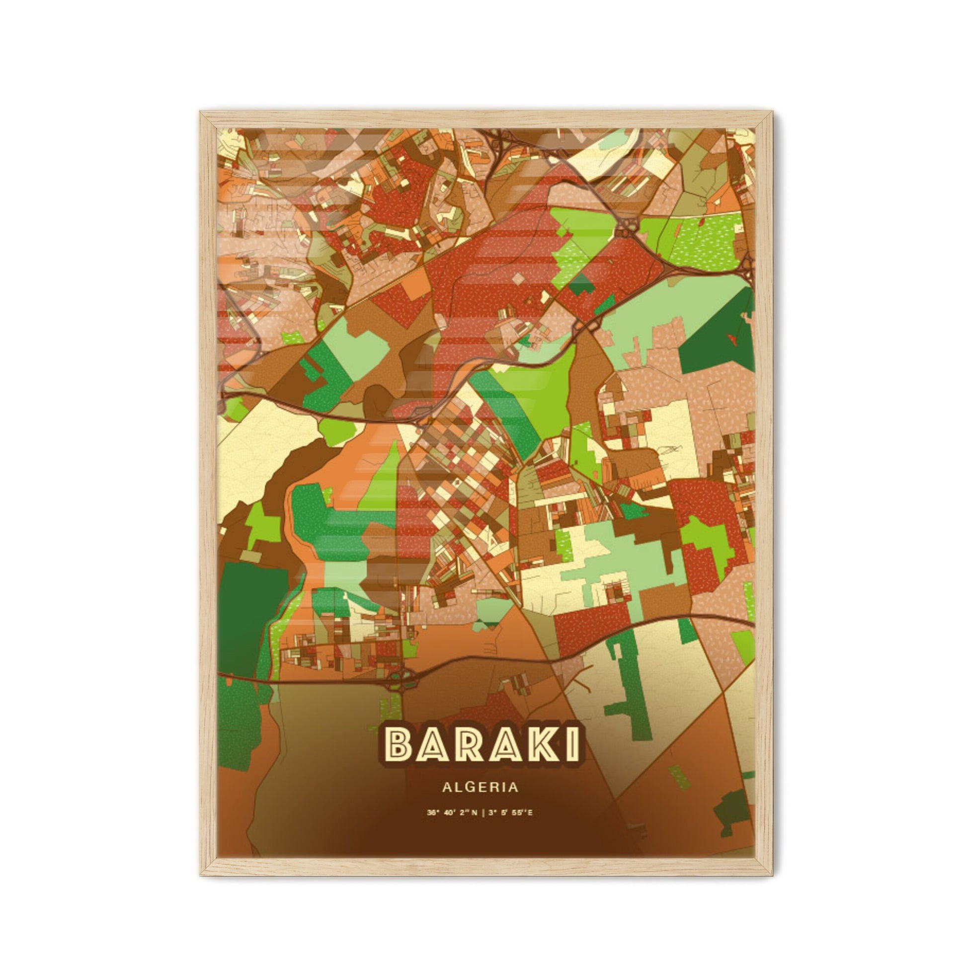 Colorful BARAKI ALGERIA Fine Art Map Farmhouse