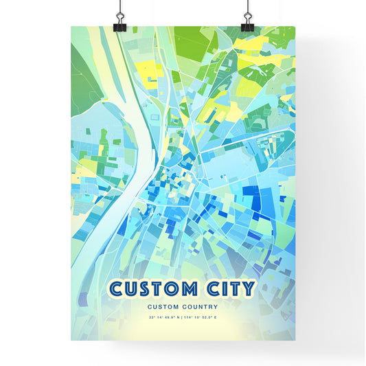 Custom COOL BLUE City Map Two-toned Creative Hometown City Poster - Design your own map poster now!