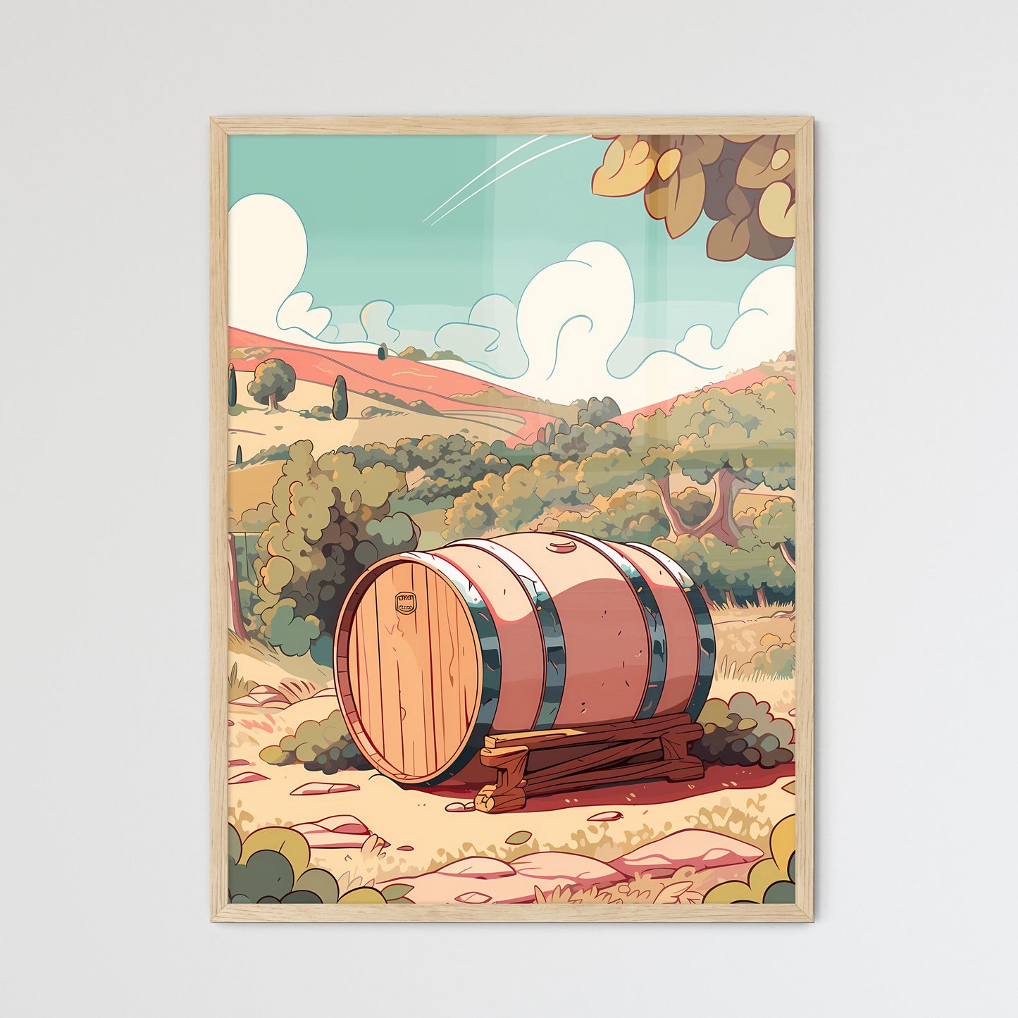 Barrel On A Wooden Stand In A Landscape Art Print Default Title