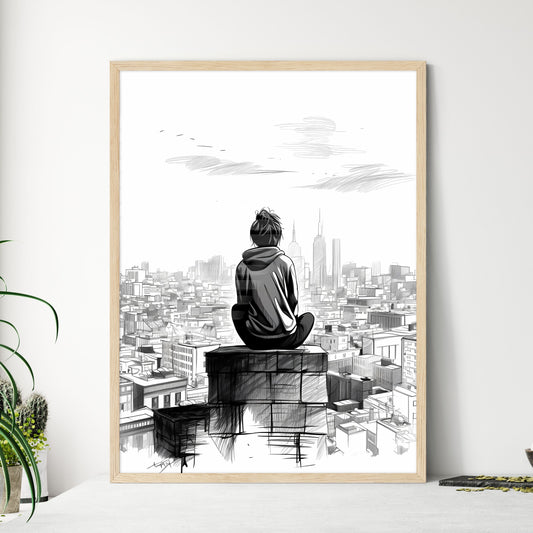 Person Sitting On A Roof Looking At A City Art Print Default Title