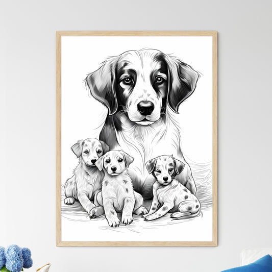 Dog And Puppies Sitting Together Art Print Default Title