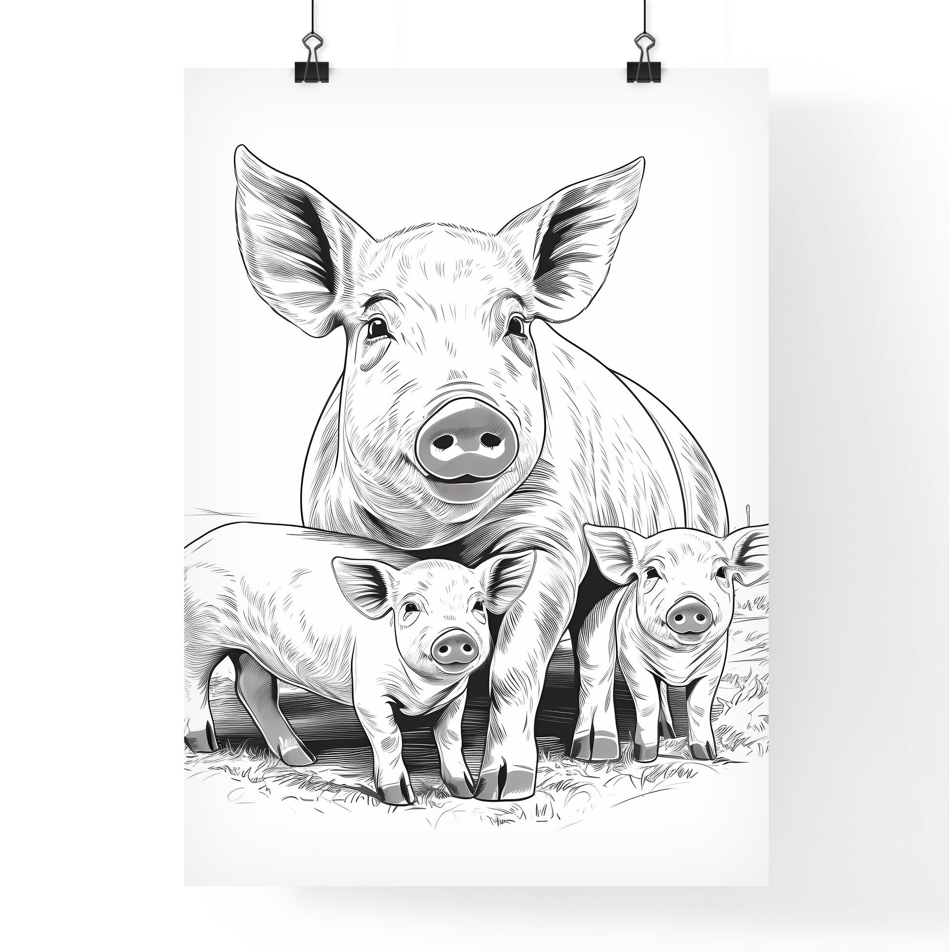Pig And Piglets Standing Together Art Print Default Title