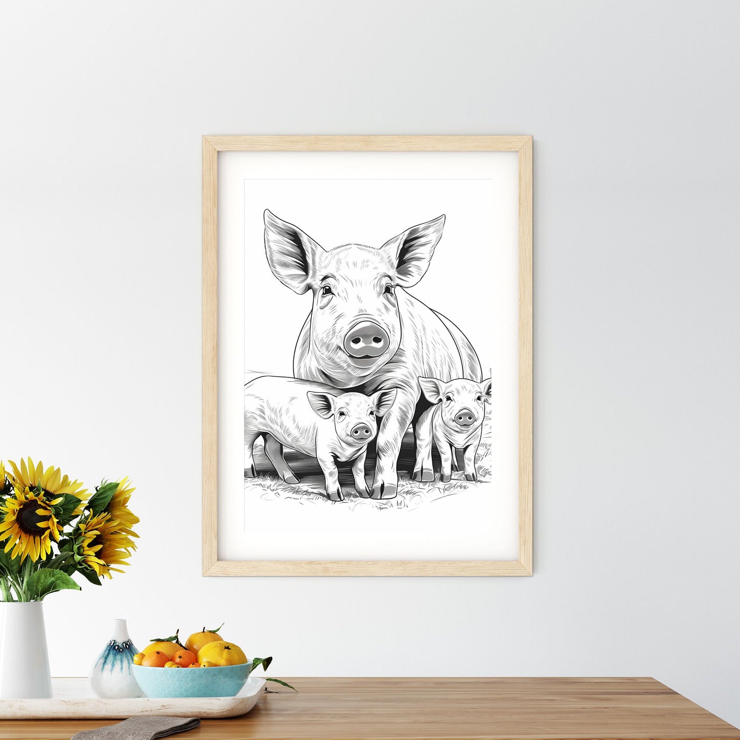 Pig And Piglets Standing Together Art Print Default Title
