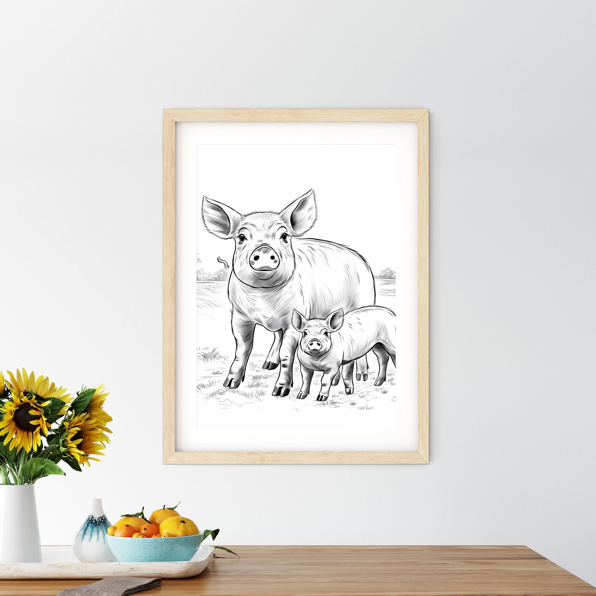 Pig And Piglet In A Field Art Print Default Title