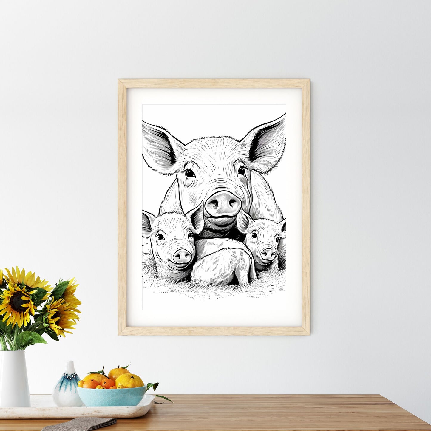 Pig With Its Babies Art Print Default Title