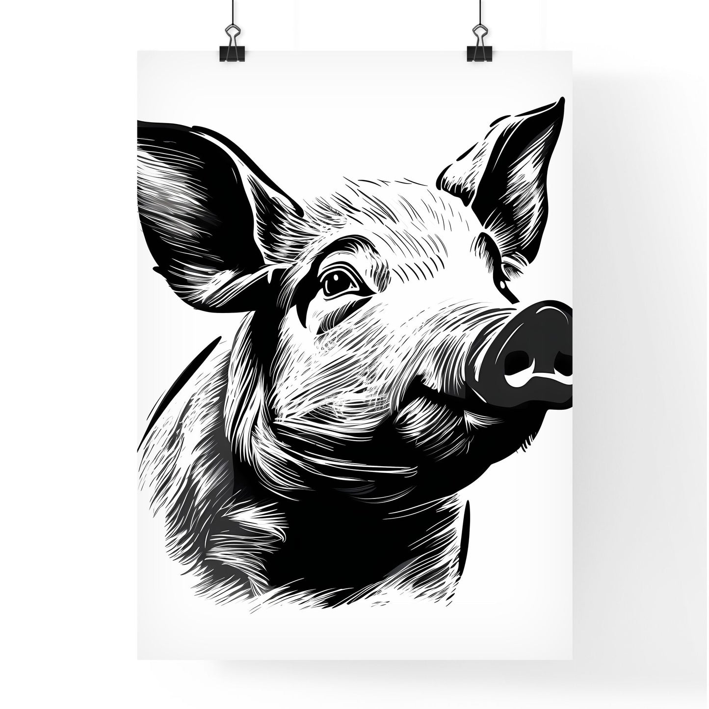 Black And White Drawing Of A Pig Art Print Default Title