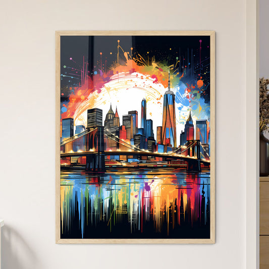 Colorful Painting Of A City With A Bridge And A Sun Art Print Default Title