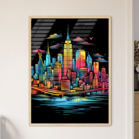 Colorful Cityscape With A Bridge And Birds Art Print Default Title