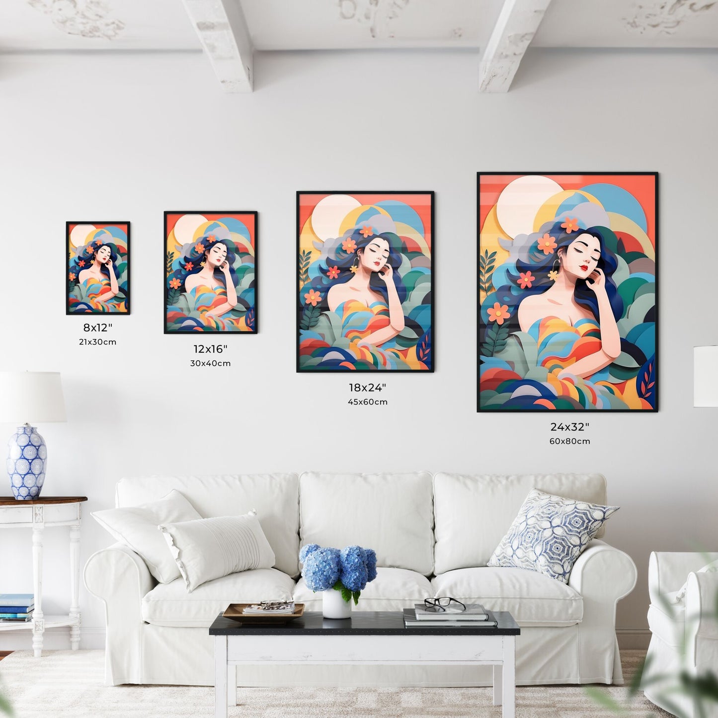 Woman With Blue Hair And Flowers In Her Hair Art Print Default Title
