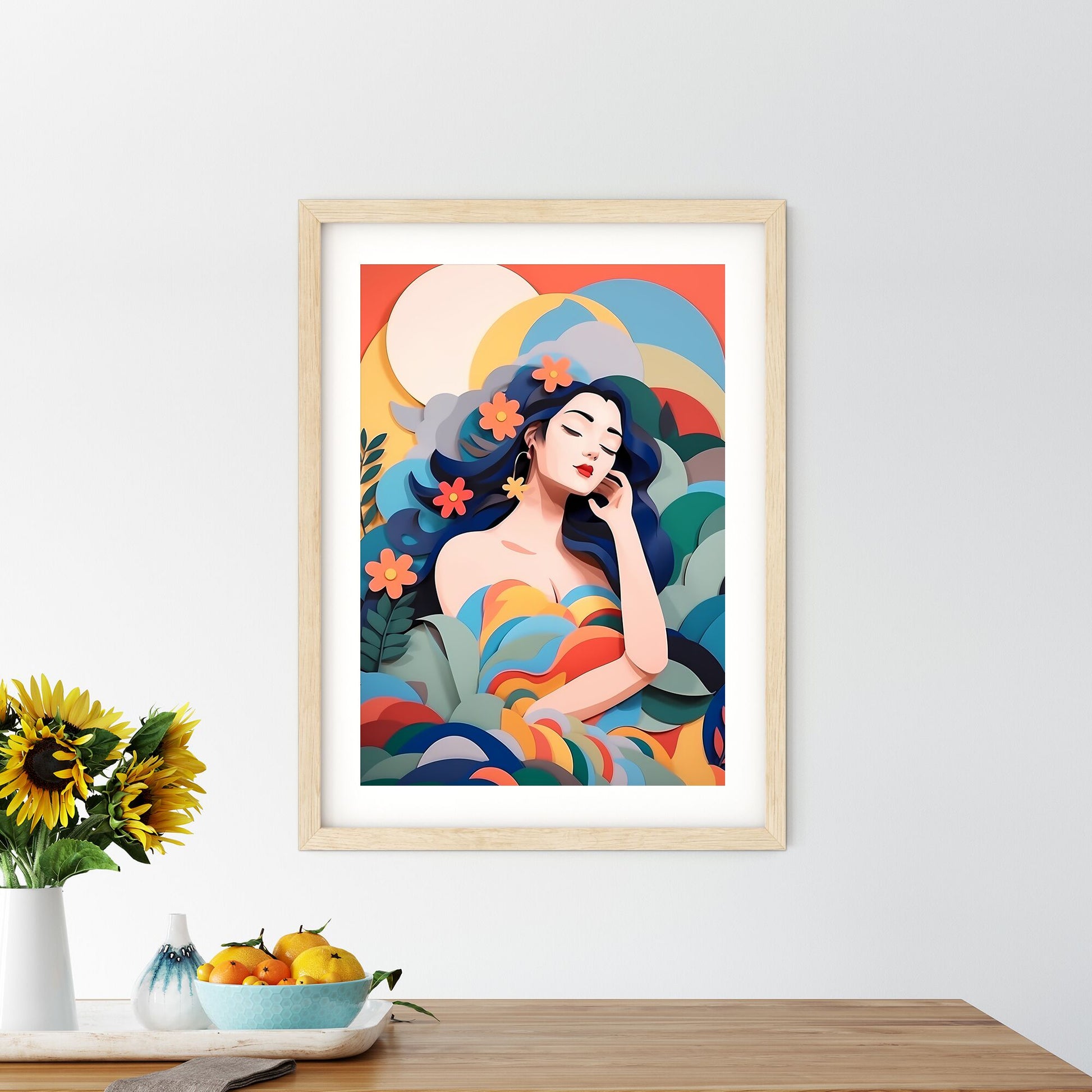 Woman With Blue Hair And Flowers In Her Hair Art Print Default Title