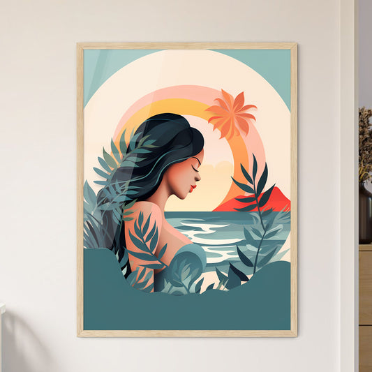Woman With Her Eyes Closed In Front Of A Beach Art Print Default Title