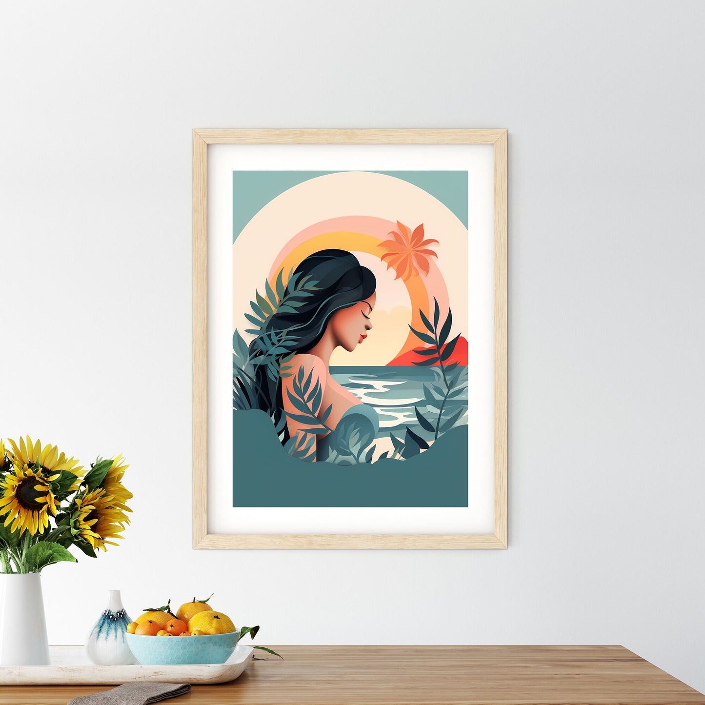 Woman With Her Eyes Closed In Front Of A Beach Art Print Default Title