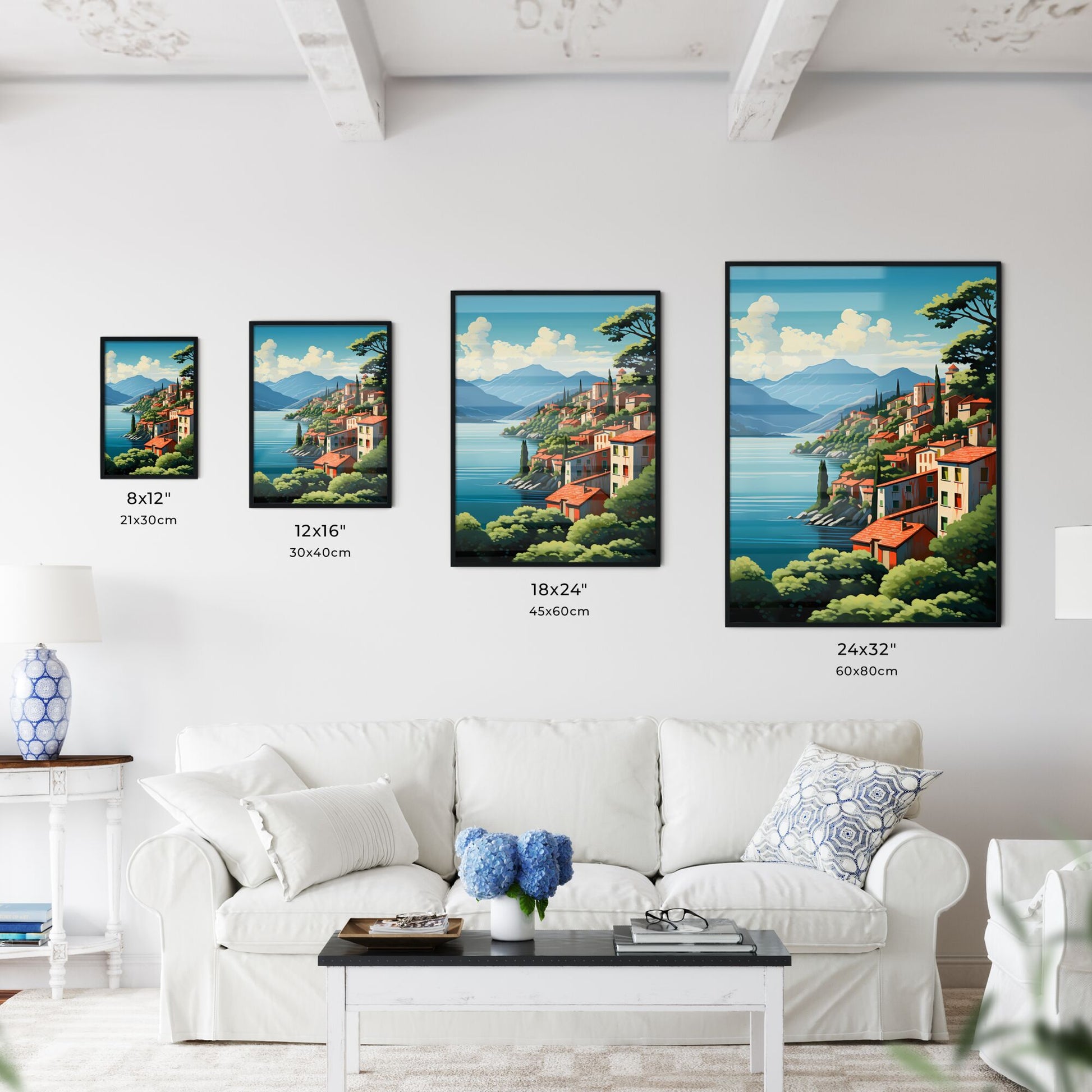 Painting Of A Town On A Hill By A Lake Art Print Default Title