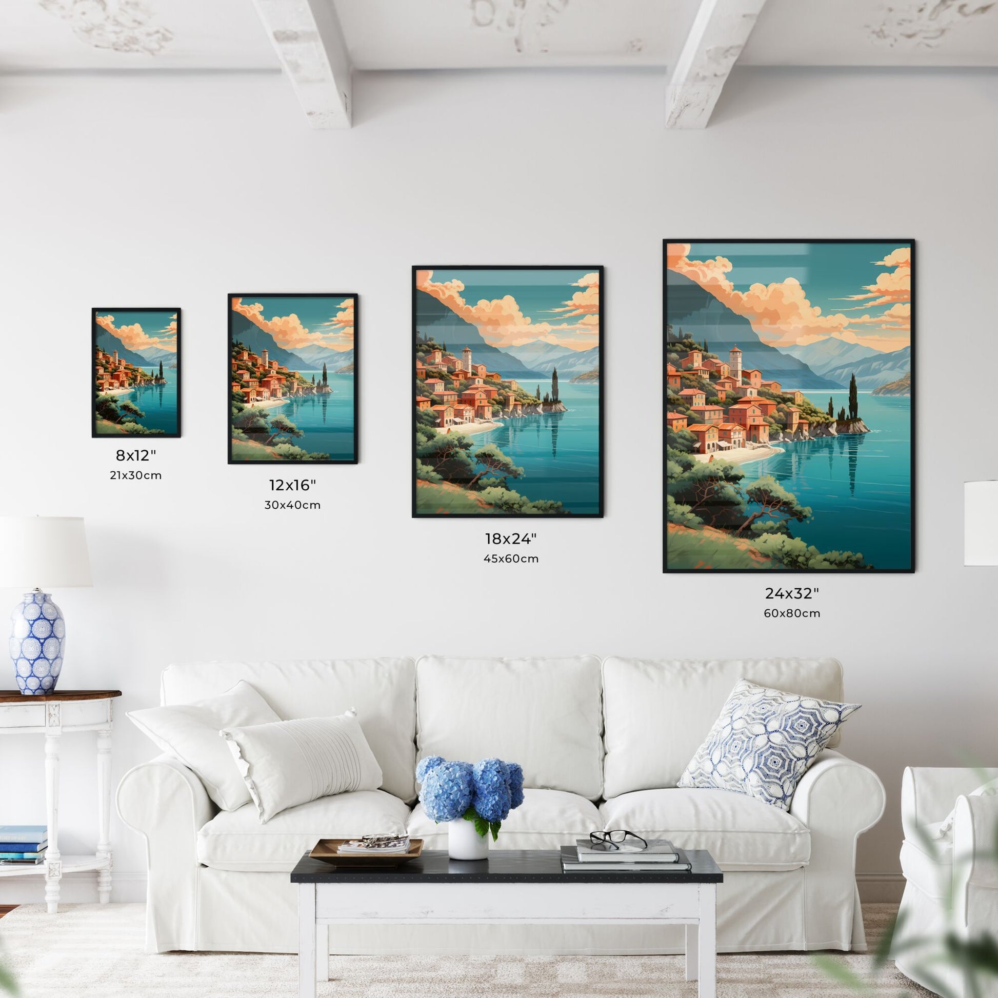 Painting Of A Town On A Hill By A Body Of Water Art Print Default Title