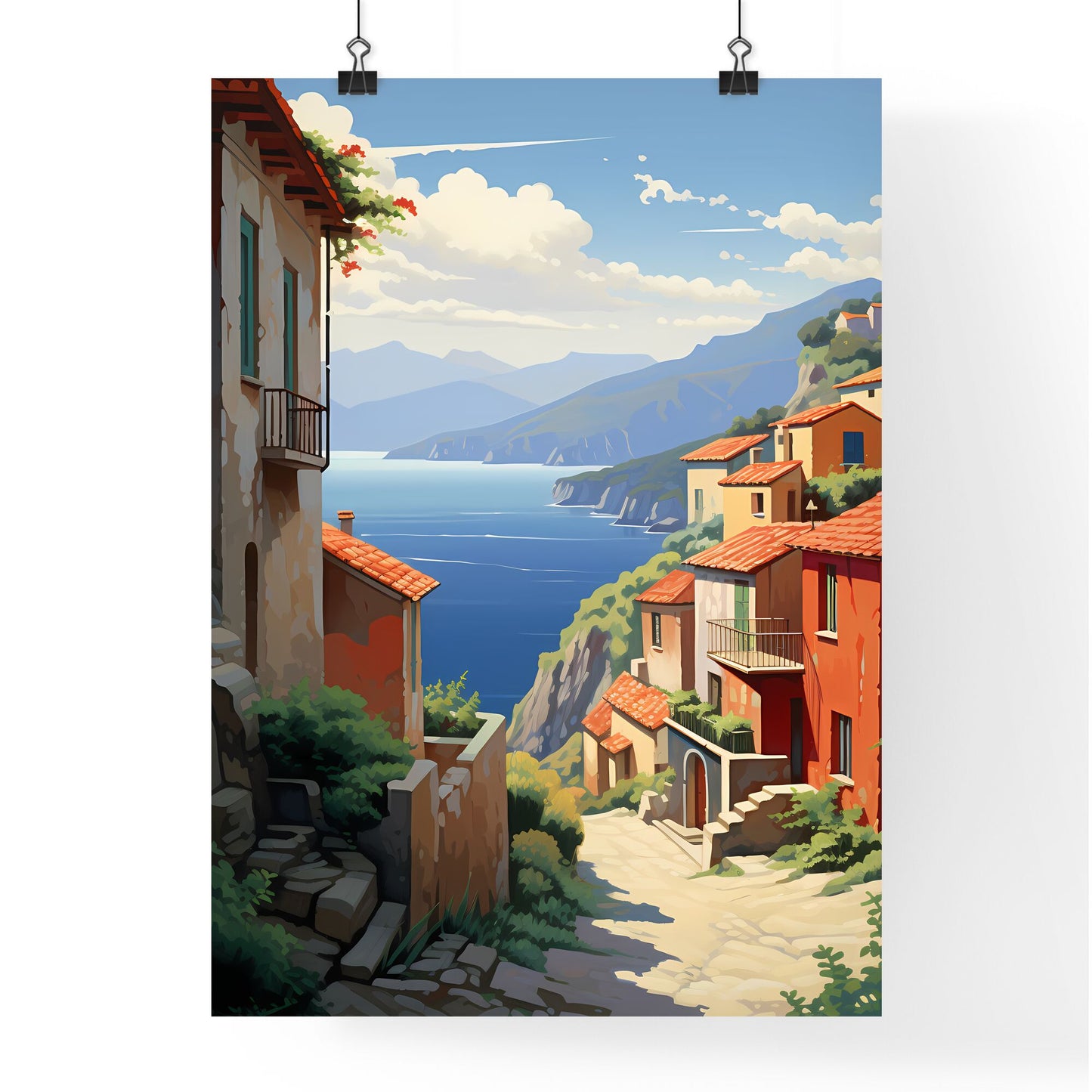Painting Of A Village By The Water Art Print Default Title