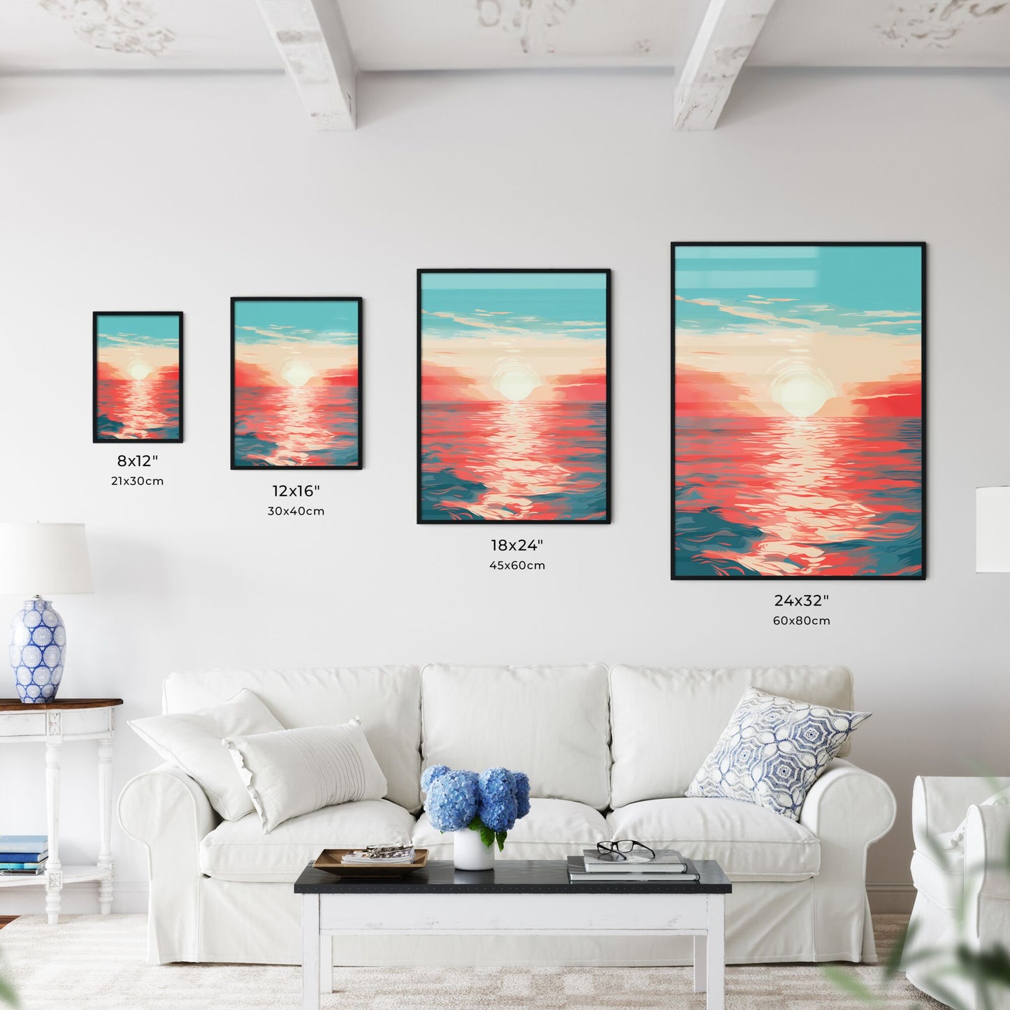 Sunset Over Water With Clouds And A Blue Sky Art Print Default Title