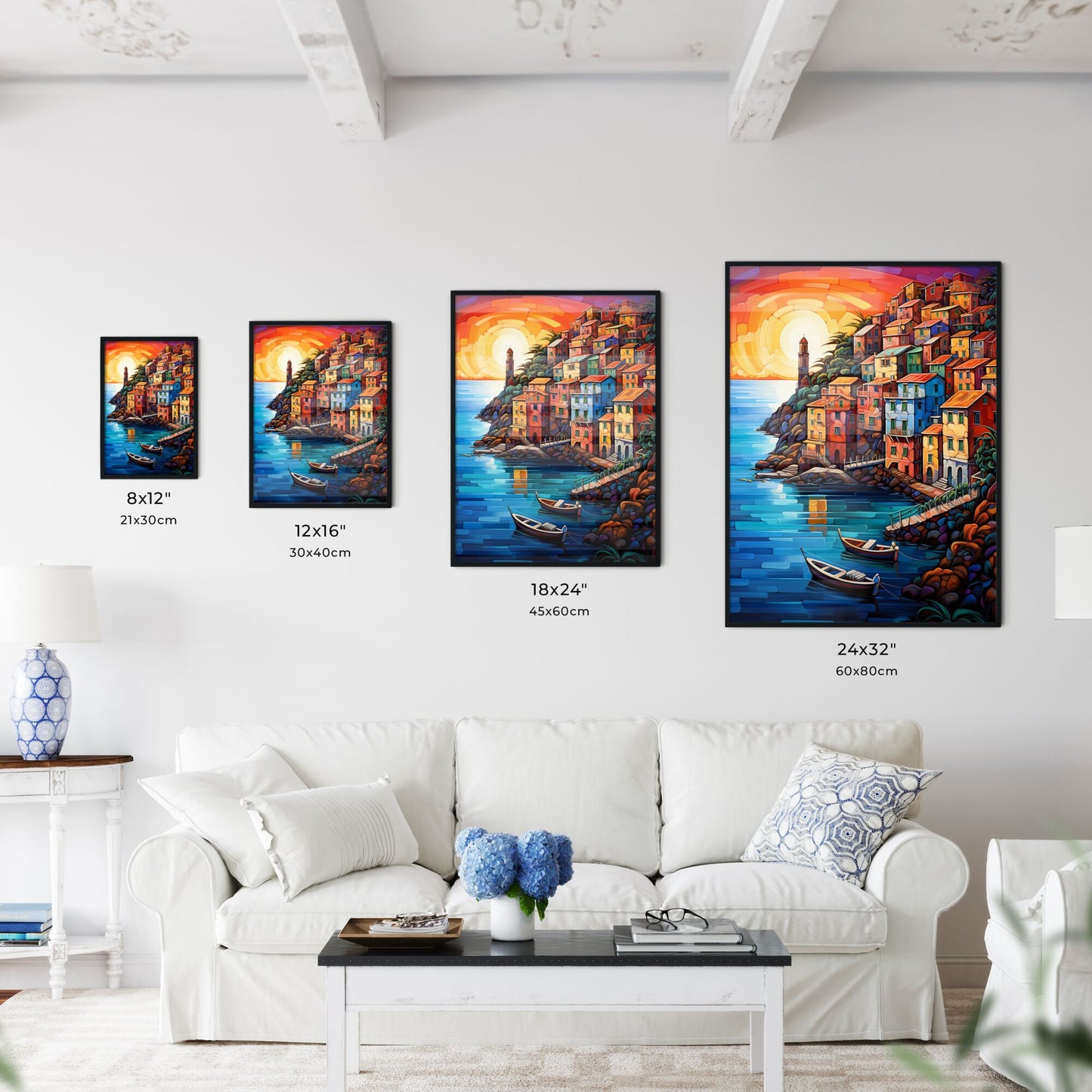 Painting Of A Colorful Town On A Hill With Boats On The Water Art Print Default Title