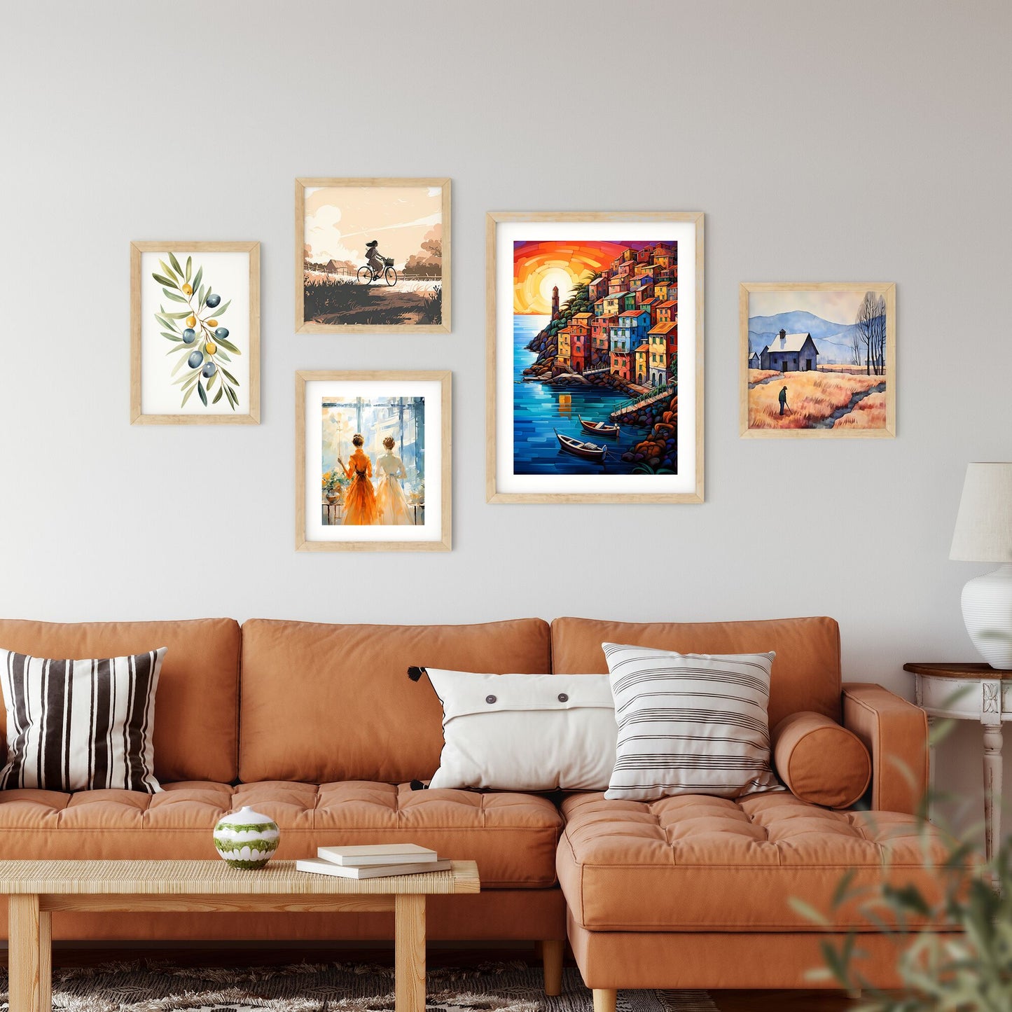 Painting Of A Colorful Town On A Hill With Boats On The Water Art Print Default Title
