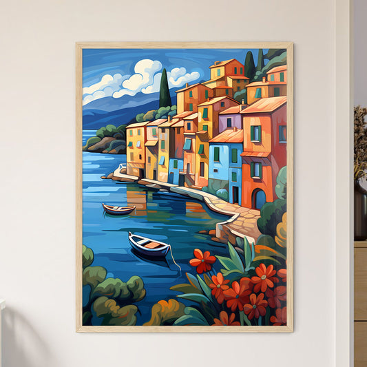 Painting Of A Colorful Town By A Body Of Water Art Print Default Title