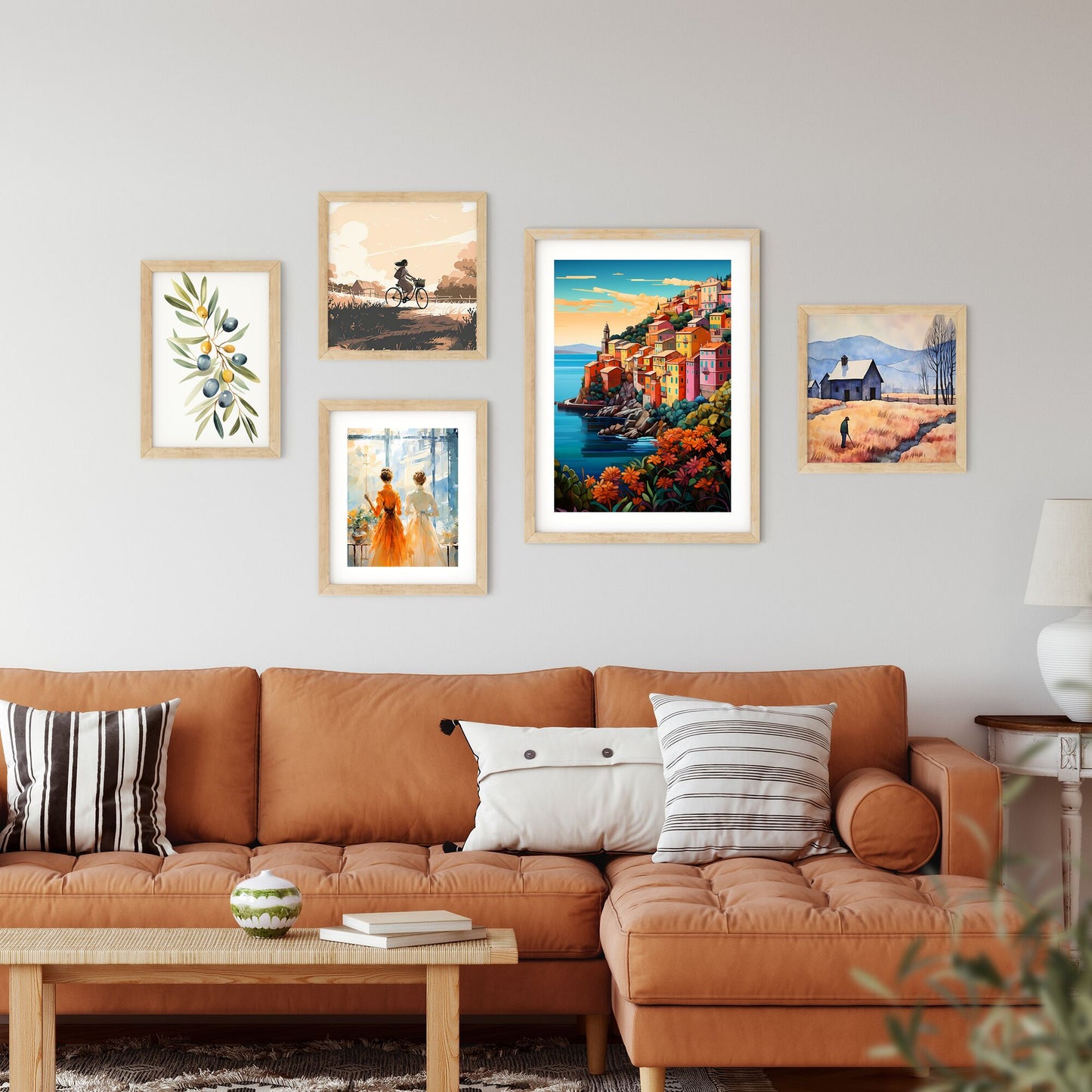 Colorful Buildings On A Hill By The Water With Cinque Terre In The Background Art Print Default Title