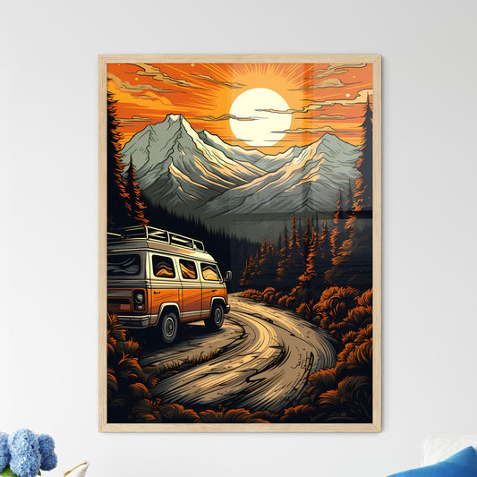 Van Driving On A Road In Front Of Mountains Art Print Default Title