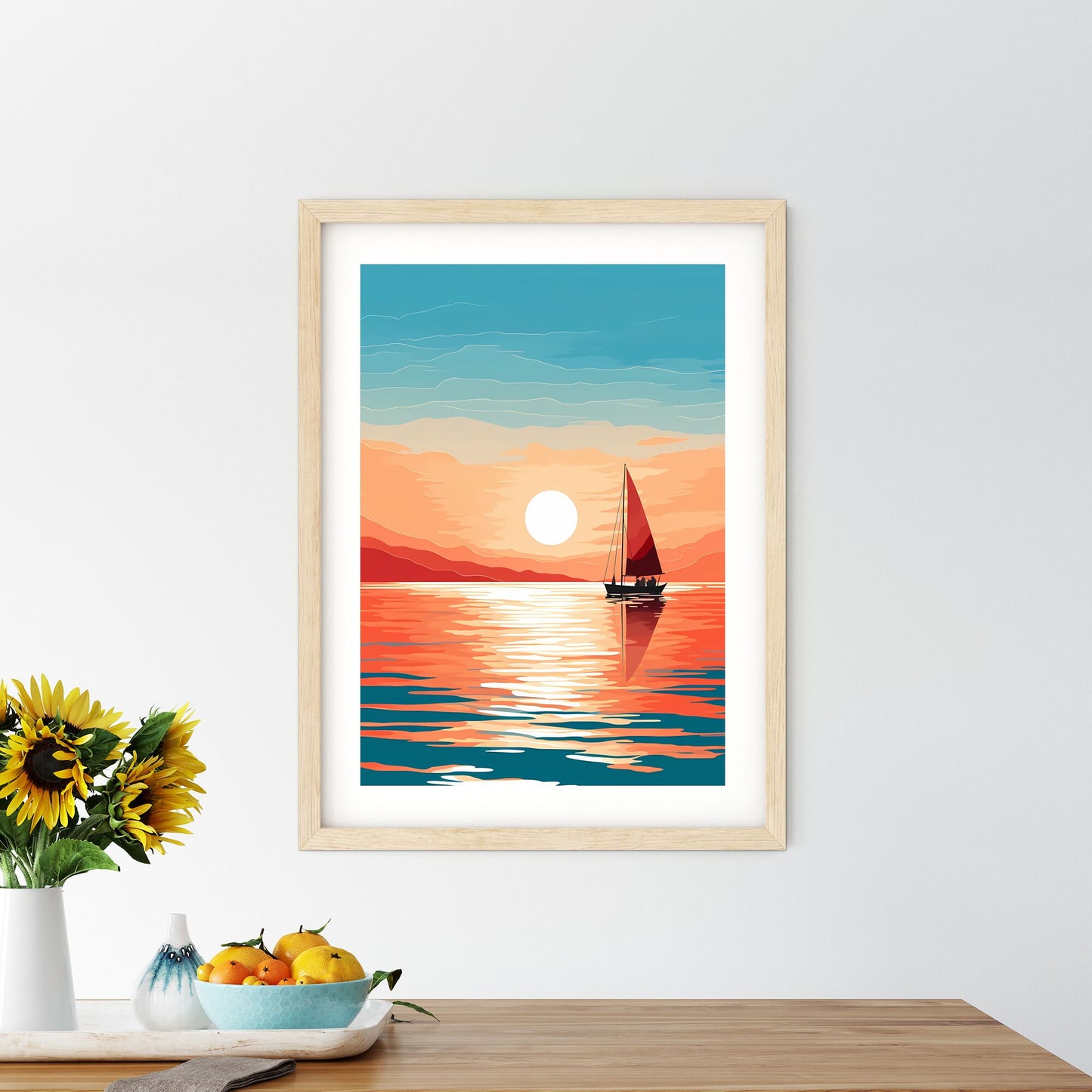 Sailboat On Water With Mountains In The Background Art Print Default Title