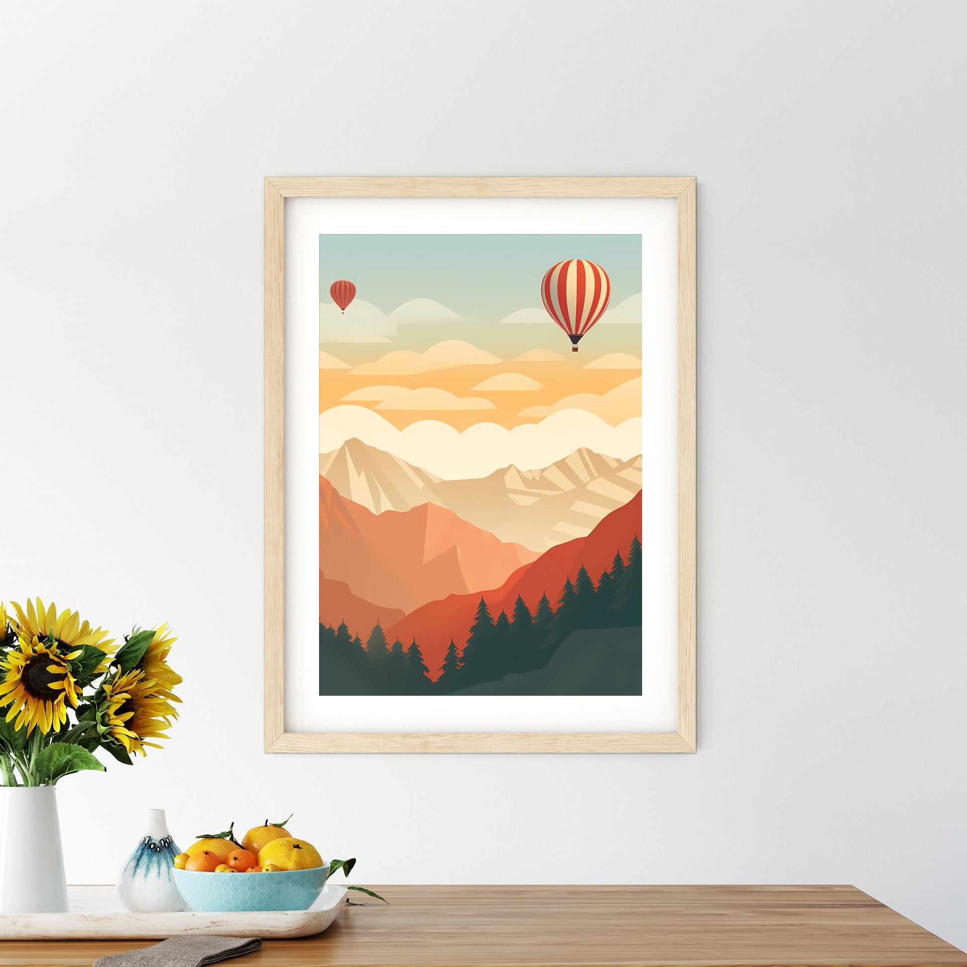 Landscape With Mountains And Hot Air Balloons Art Print Default Title