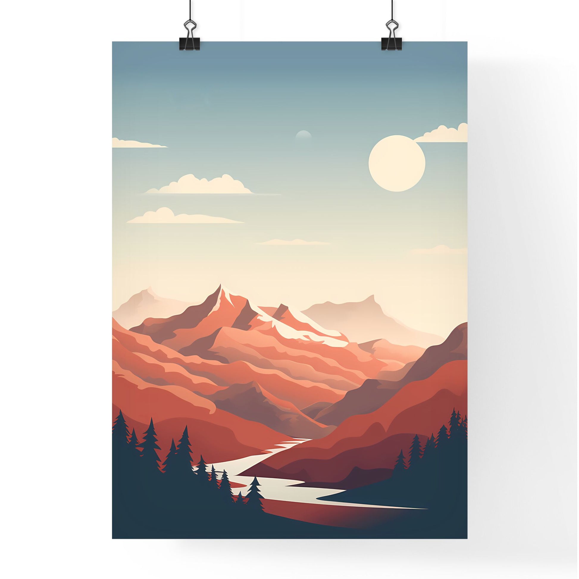 Landscape Of Mountains And Trees Art Print Default Title