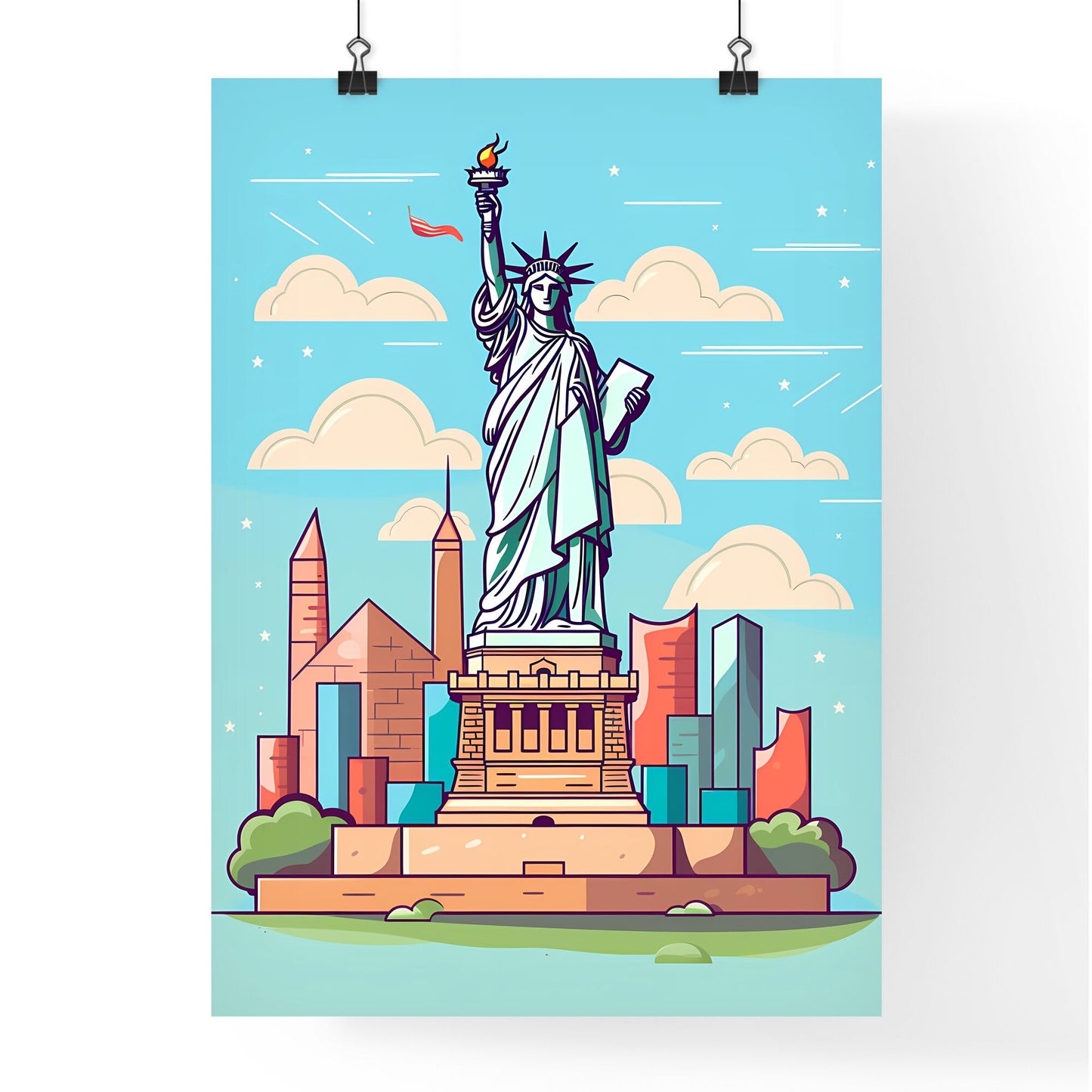Statue Of Liberty With A City Behind It Art Print Default Title