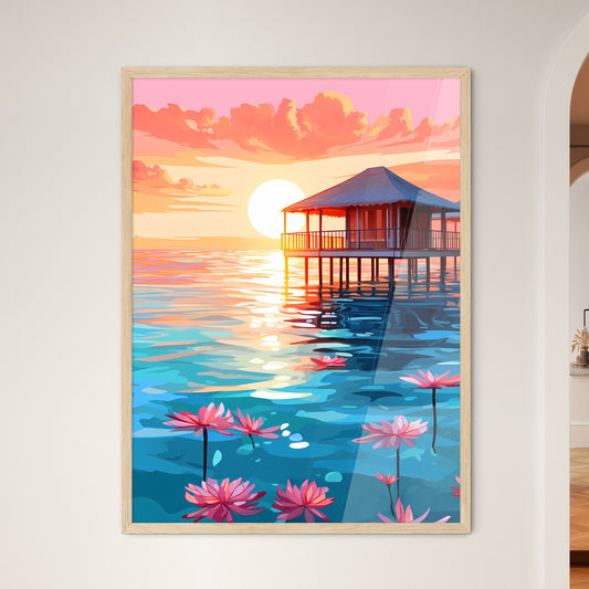 Building On Stilts In Water With Flowers Art Print Default Title