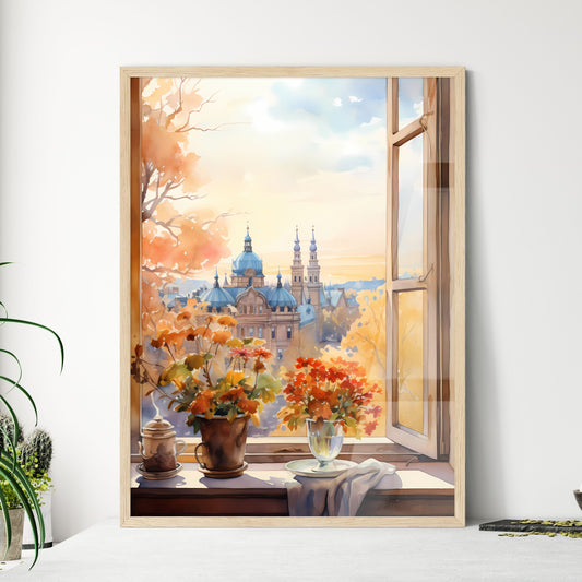 Window With A View Of A Castle And Flowers Art Print Default Title