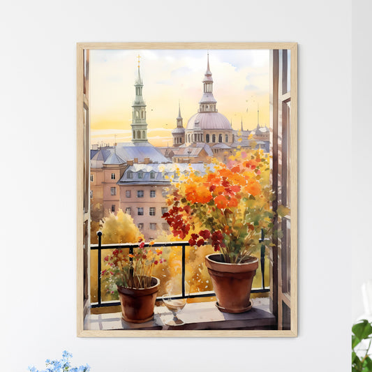 Watercolor Painting Of A Window With A View Of A City And Buildings Art Print Default Title