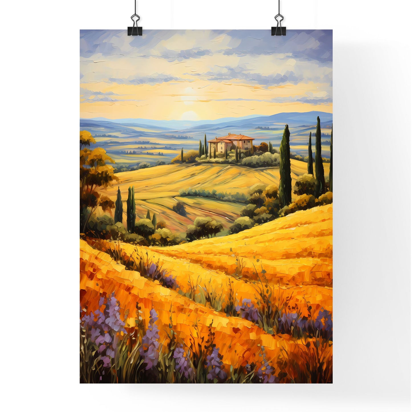 Painting Of A House In A Field Of Yellow Flowers Art Print Default Title