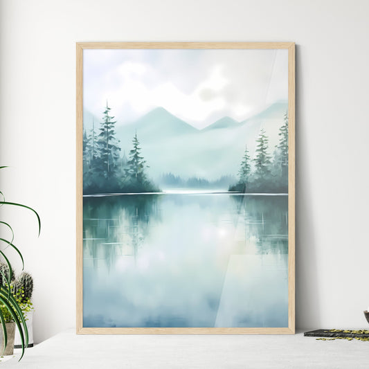 Painting Of A Lake With Trees And Mountains In The Background Art Print Default Title