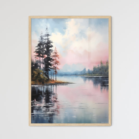 Painting Of A Lake With Trees And Mountains In The Background Art Print Default Title