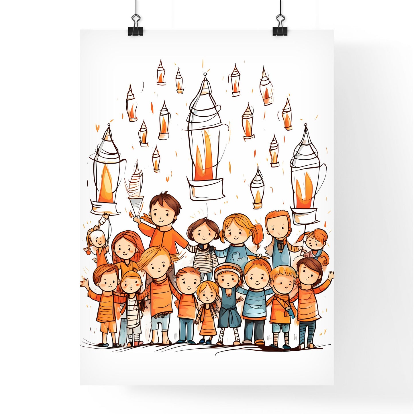 Group Of Children And Lanterns Art Print Default Title