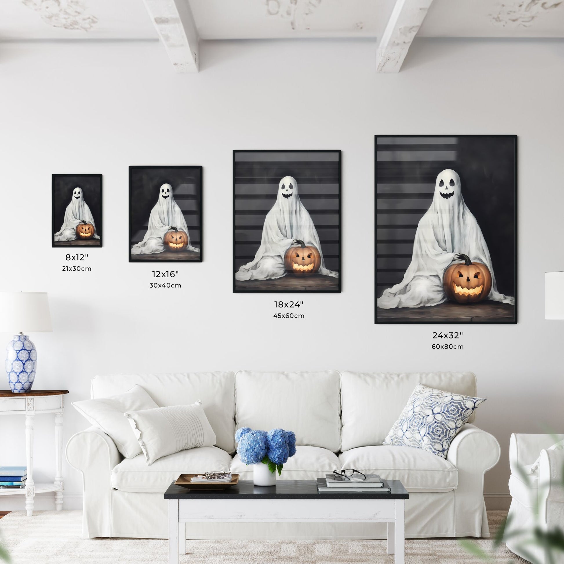 Person In A White Sheet With A Face And A Jack-O-Lantern Art Print Default Title